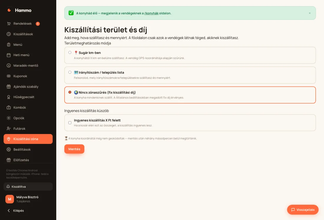 Kiszállítási zóna térképen